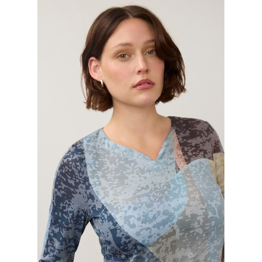 3/4 Sleeve Notch Neck Top 3795844