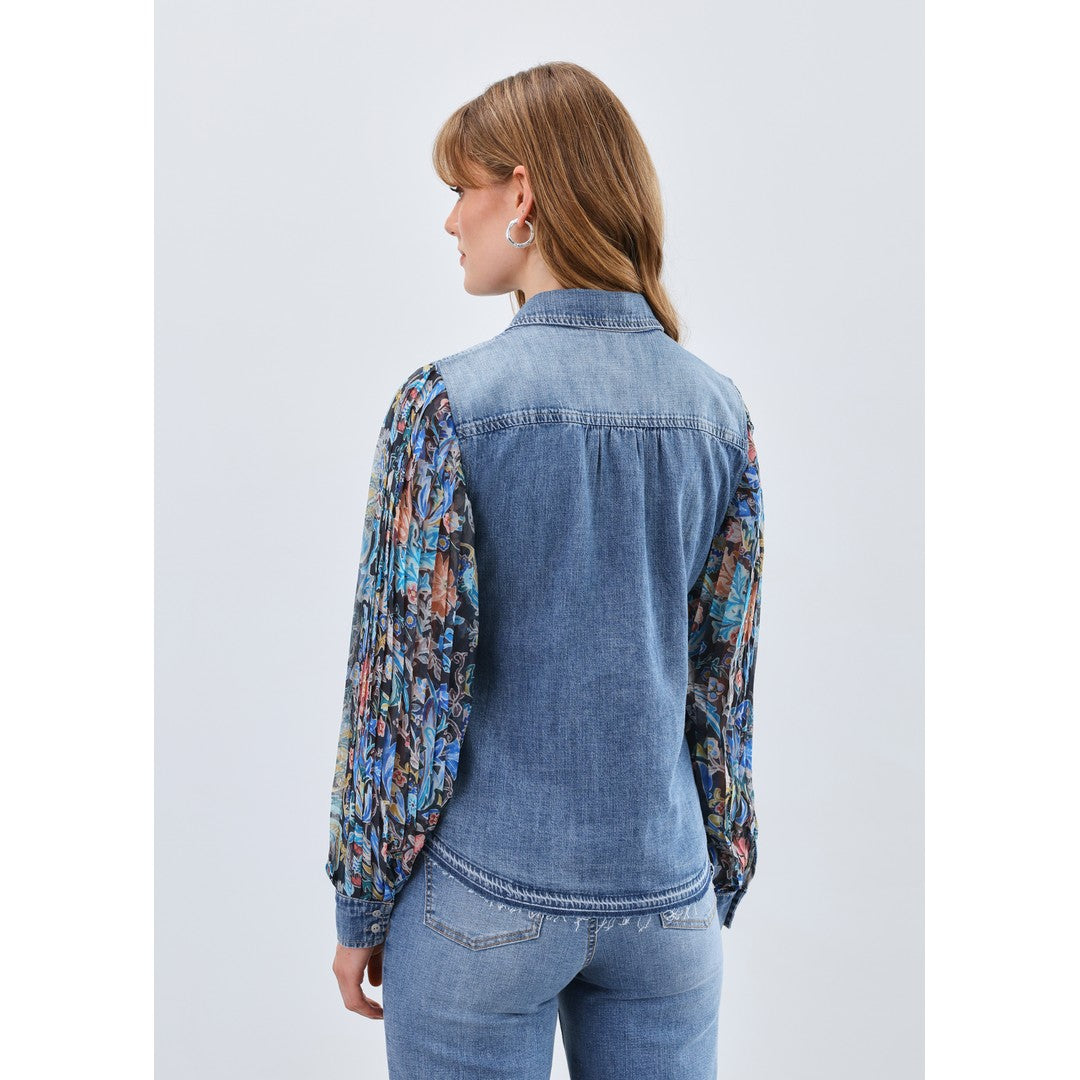 Pleated Sleeve Chambray Top 7211853
