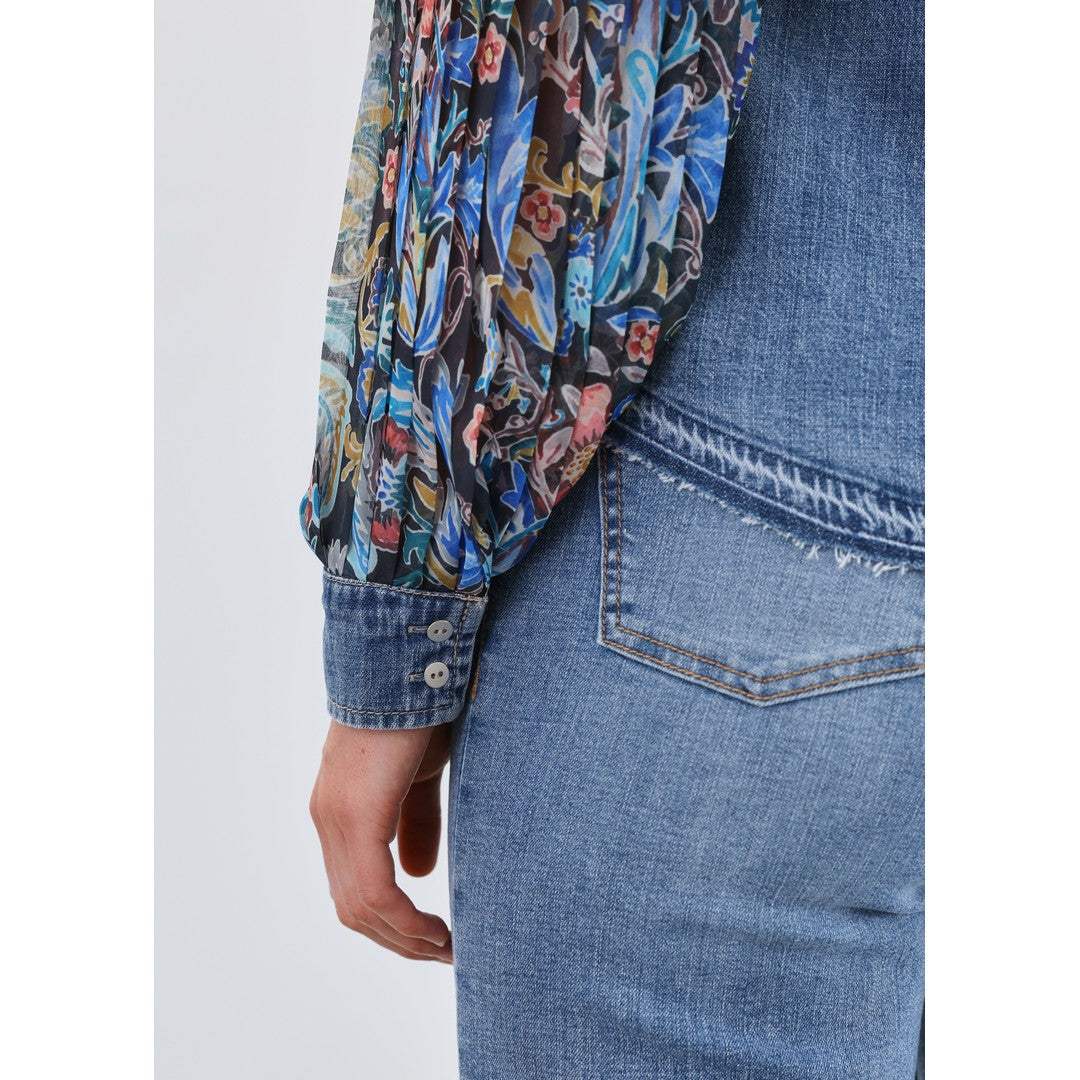 Pleated Sleeve Chambray Top 7211853