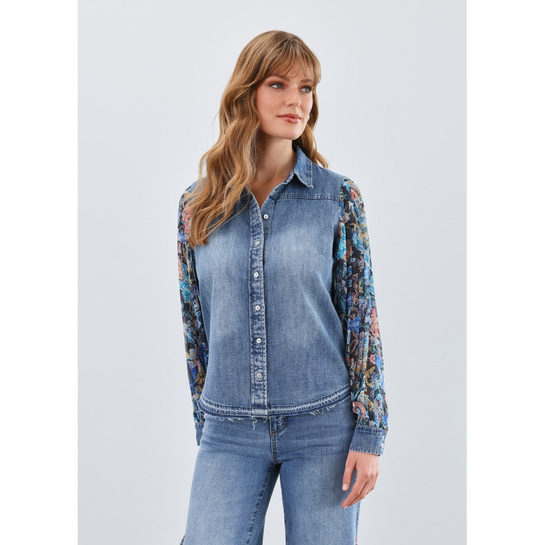 Pleated Sleeve Chambray Top 7211853