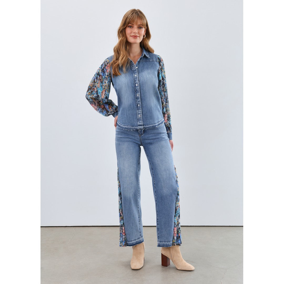 Pleated Sleeve Chambray Top 7211853