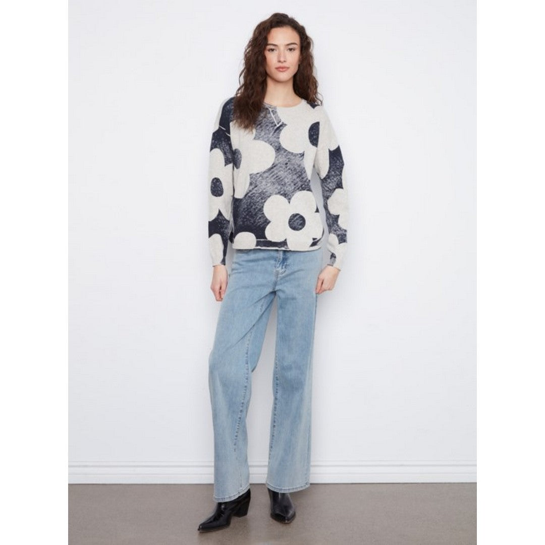 Floral Reversible Sweater 2010P-261B Navy