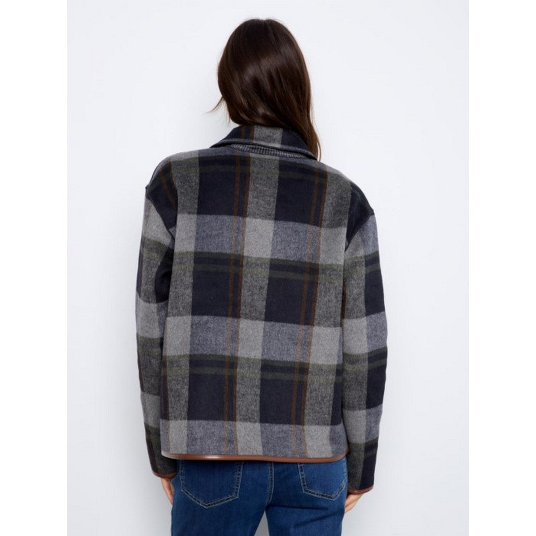 Reversible Plaid Jacket With Leather Binding C6185YB