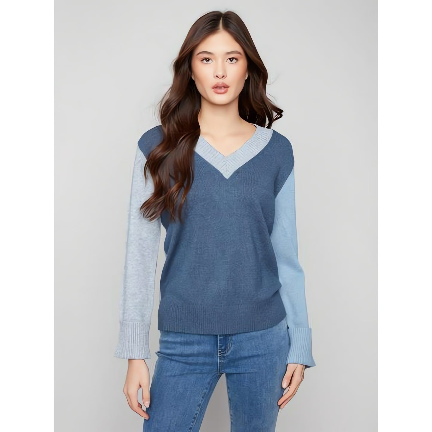 Colourblock V-Neck Sweater C2853