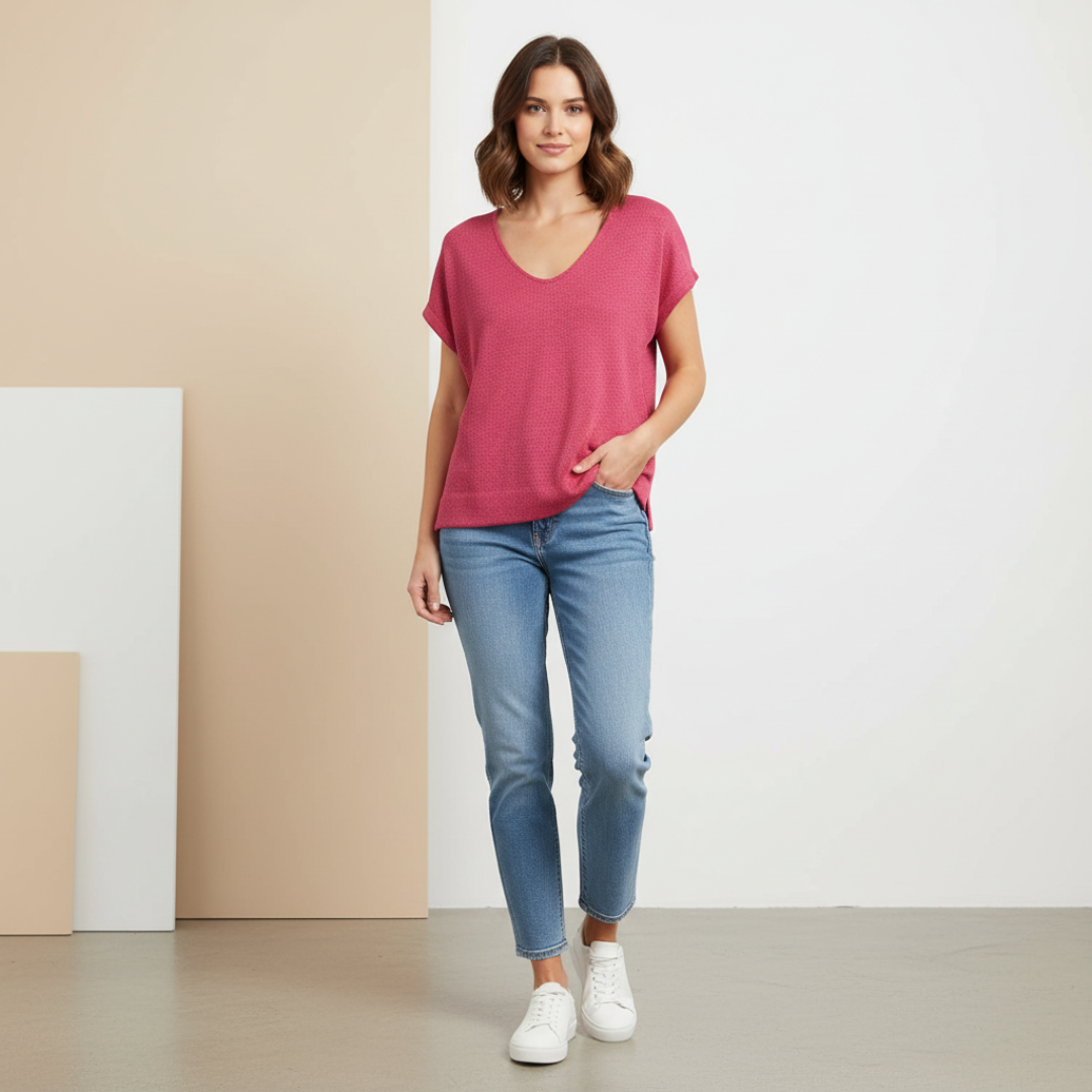 V-Neck Cap Sleeve Sweater R7808-55K