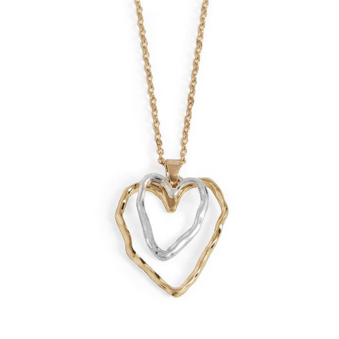 Mixed Metal Double Heart Necklace WN004369