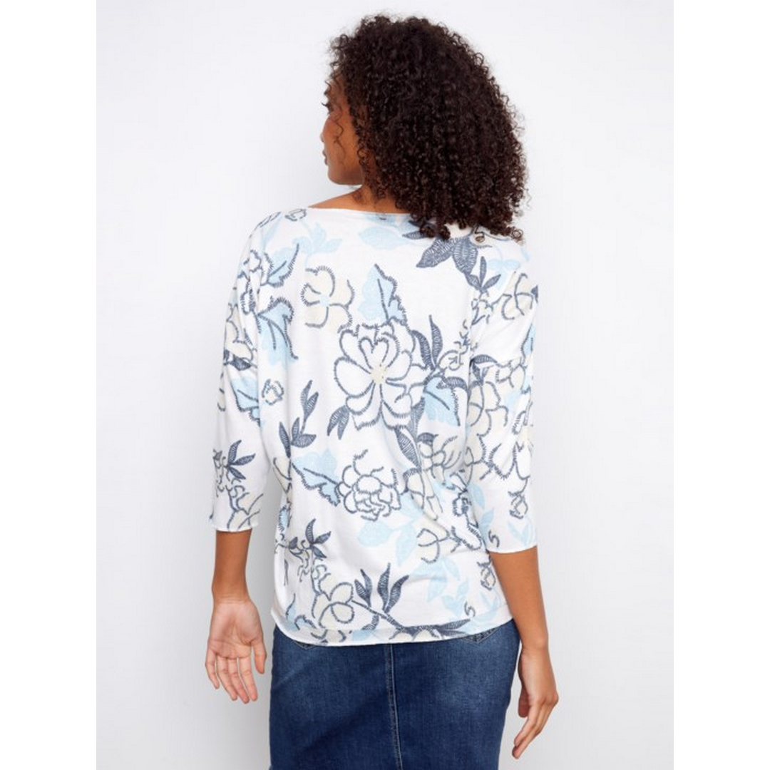Printed Jersey V-Neck 3/4 Sleeve Top C1264D