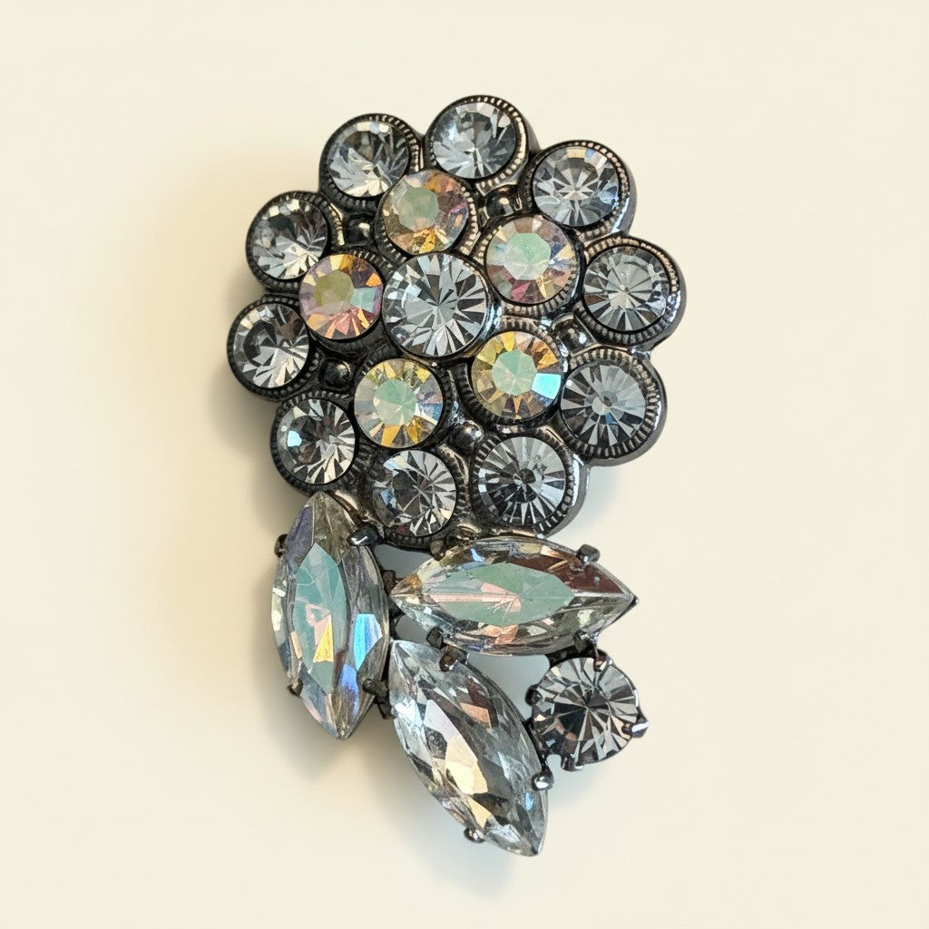 Silver Crystal Cluster Brooch SCC