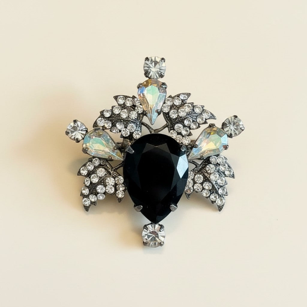 Black Teardrop Crystal Brooch BTC