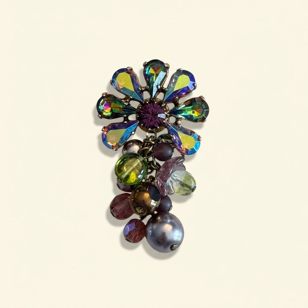 Iridescent Floral Drop Brooch PFL