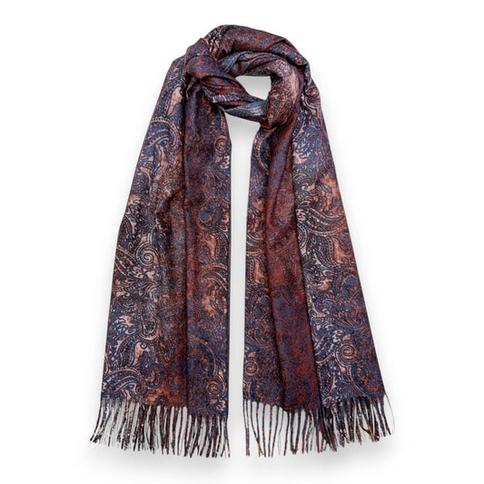 Paisley Wool Blend Digital Print Scarf: Burgundy