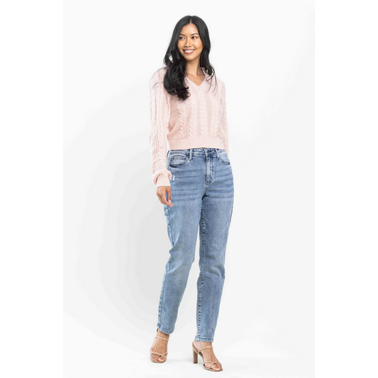 High Waist Vintage Mild Destroy Slim Denim 88617