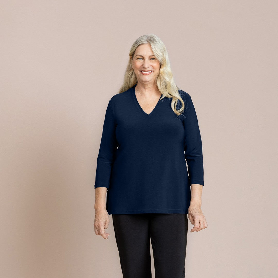 Go To Narrow V-Neck Top, 3/4 Sleeve 22411-2 SS26