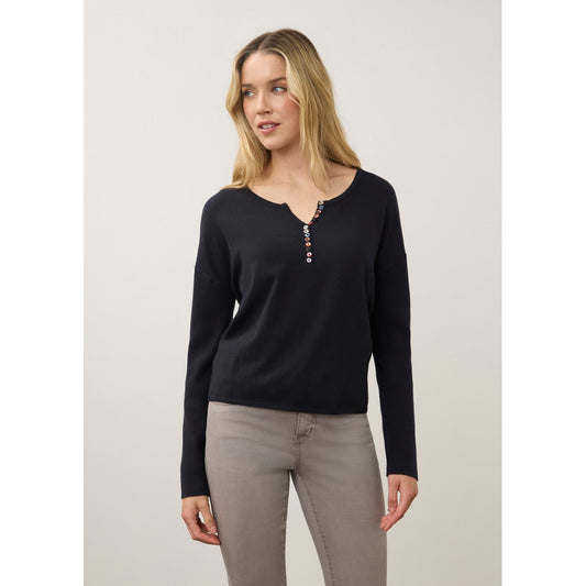 Notch Neck Rib Sleeve Sweater 1056212