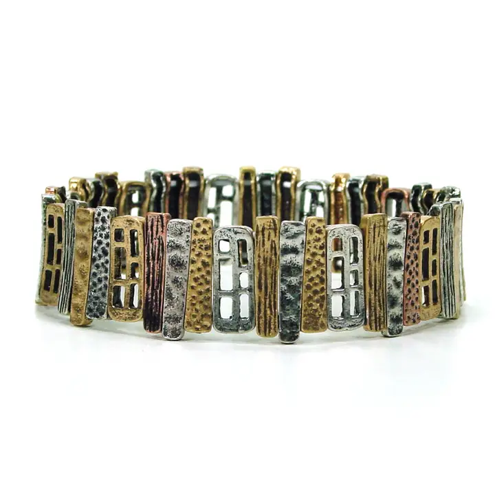 Tri-Color Modern Art Metal Stretch Bracelet 21-B3971