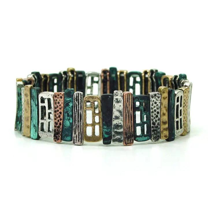 Tri-Color Modern Art Metal Stretch Bracelet 21-B3971