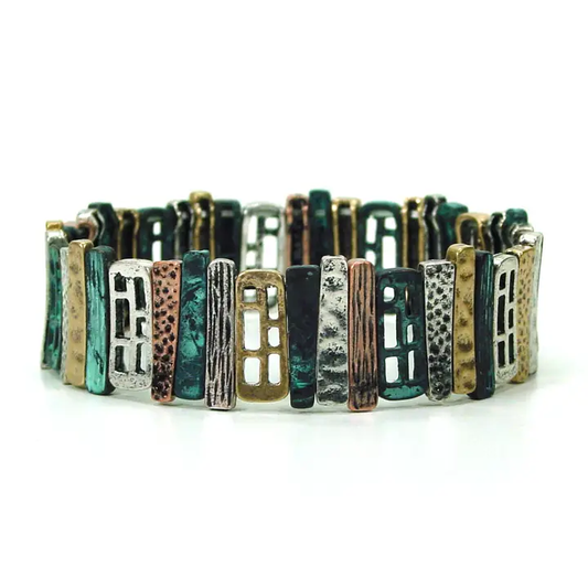 Tri-Color Modern Art Metal Stretch Bracelet 21-B3971