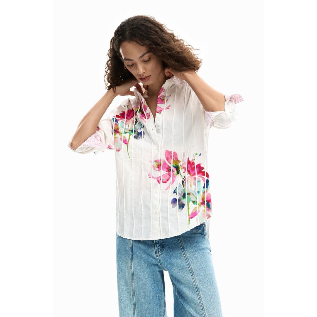 Pleated Long-Sleeve Floral Shirt 26SWCW11
