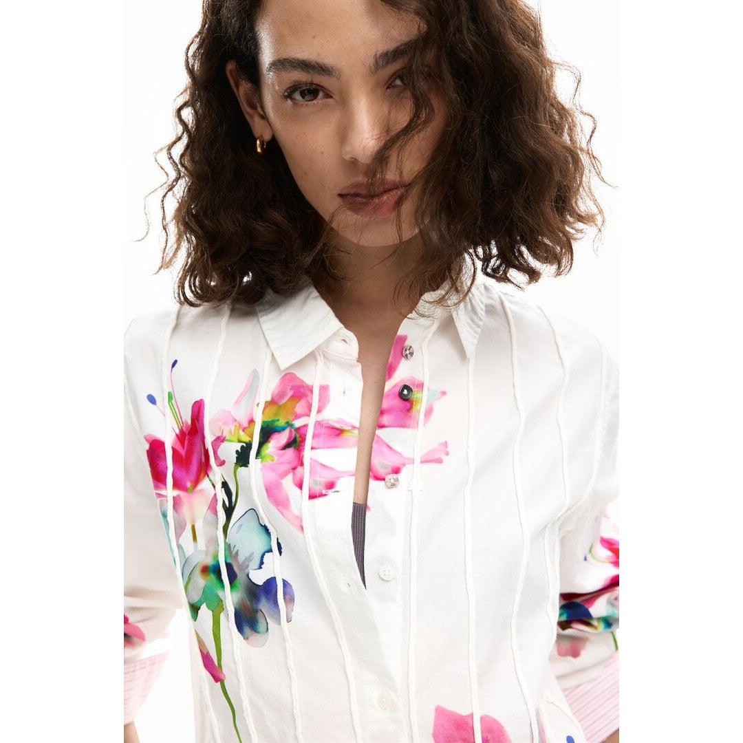 Pleated Long-Sleeve Floral Shirt 26SWCW11