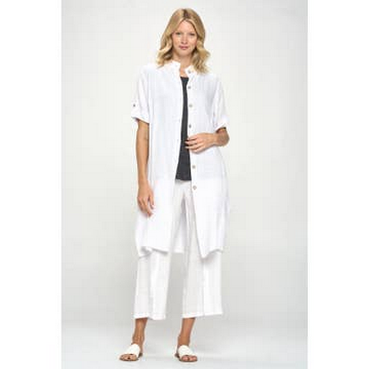 French Linen Long Button Down Shirt Dress L607
