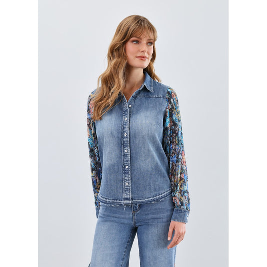 Pleated Sleeve Chambray Top 7211853