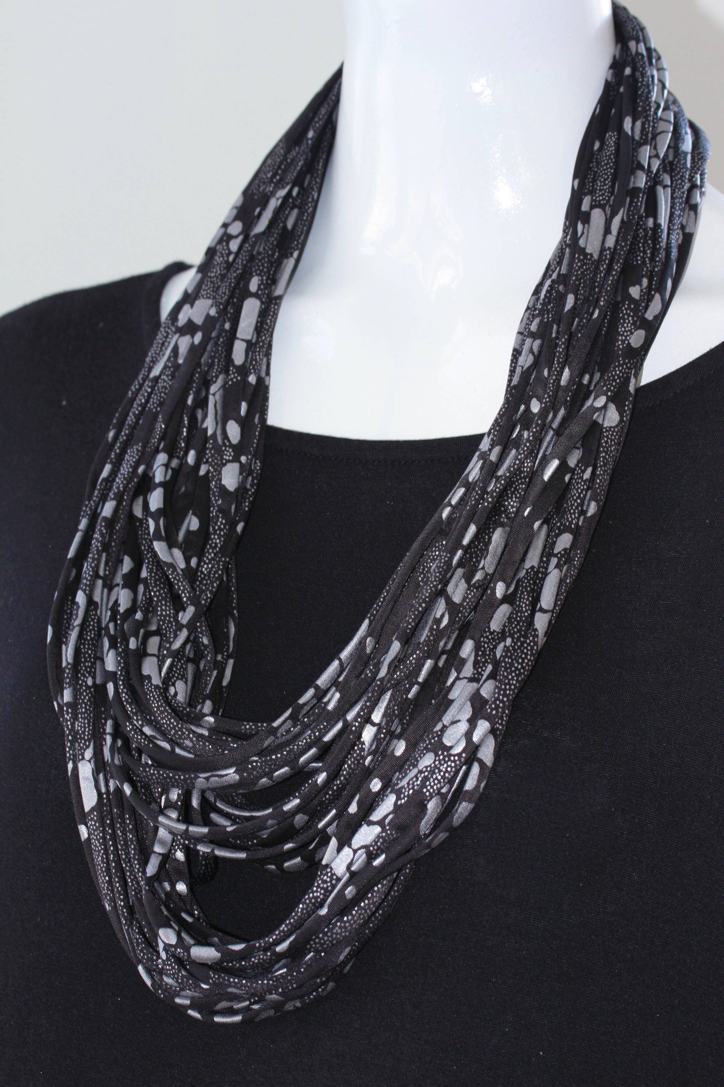 Infinity Scarf Necklace in Black and Silver 'Meteorite'
