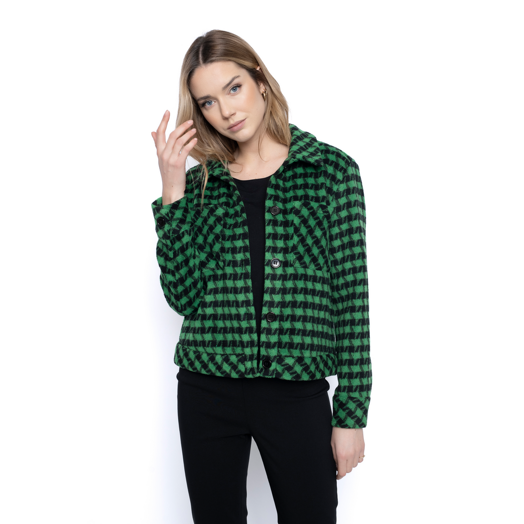 Button Front Houndstooth Jacket BM512AM