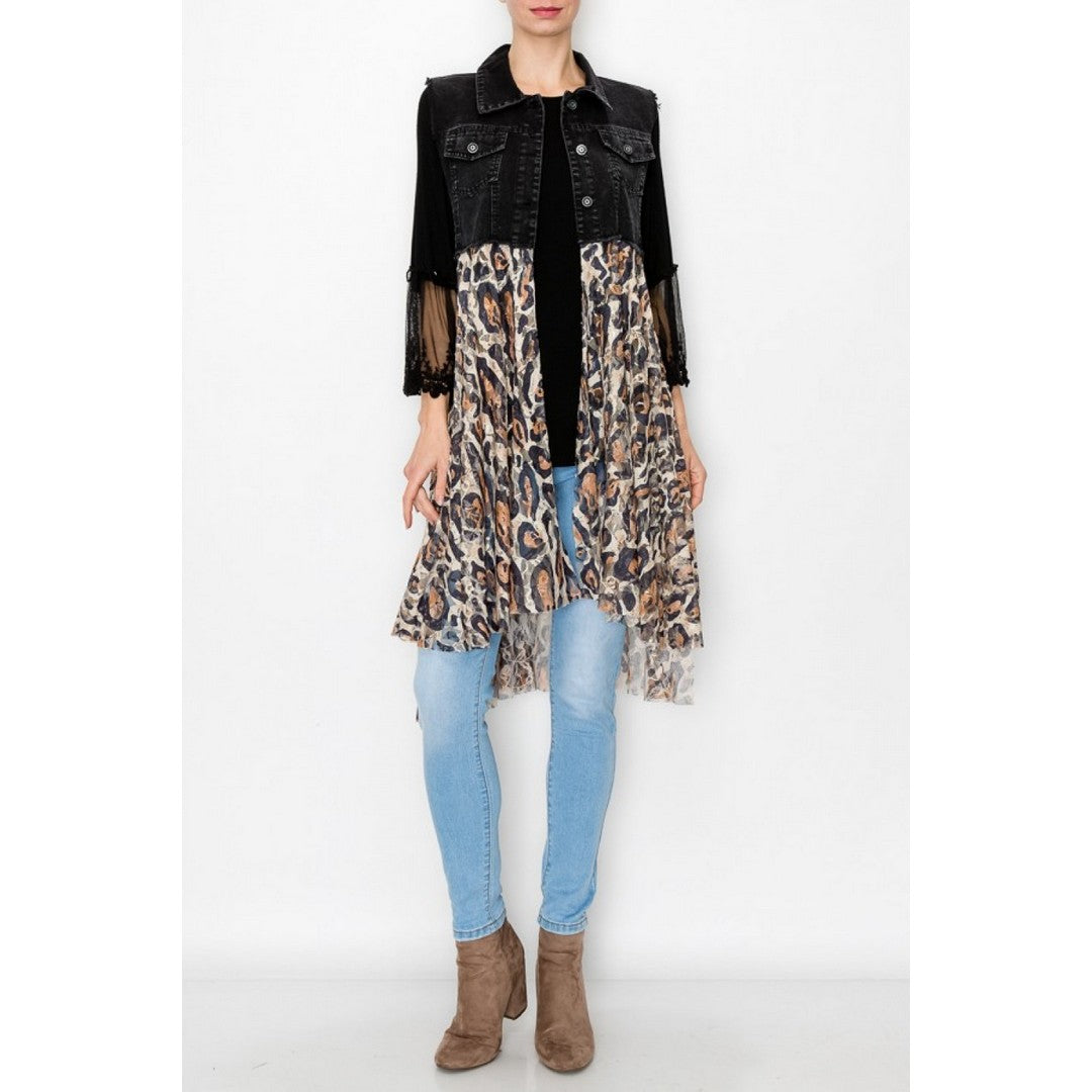Denim/Lace Vest Leopard OLS4479