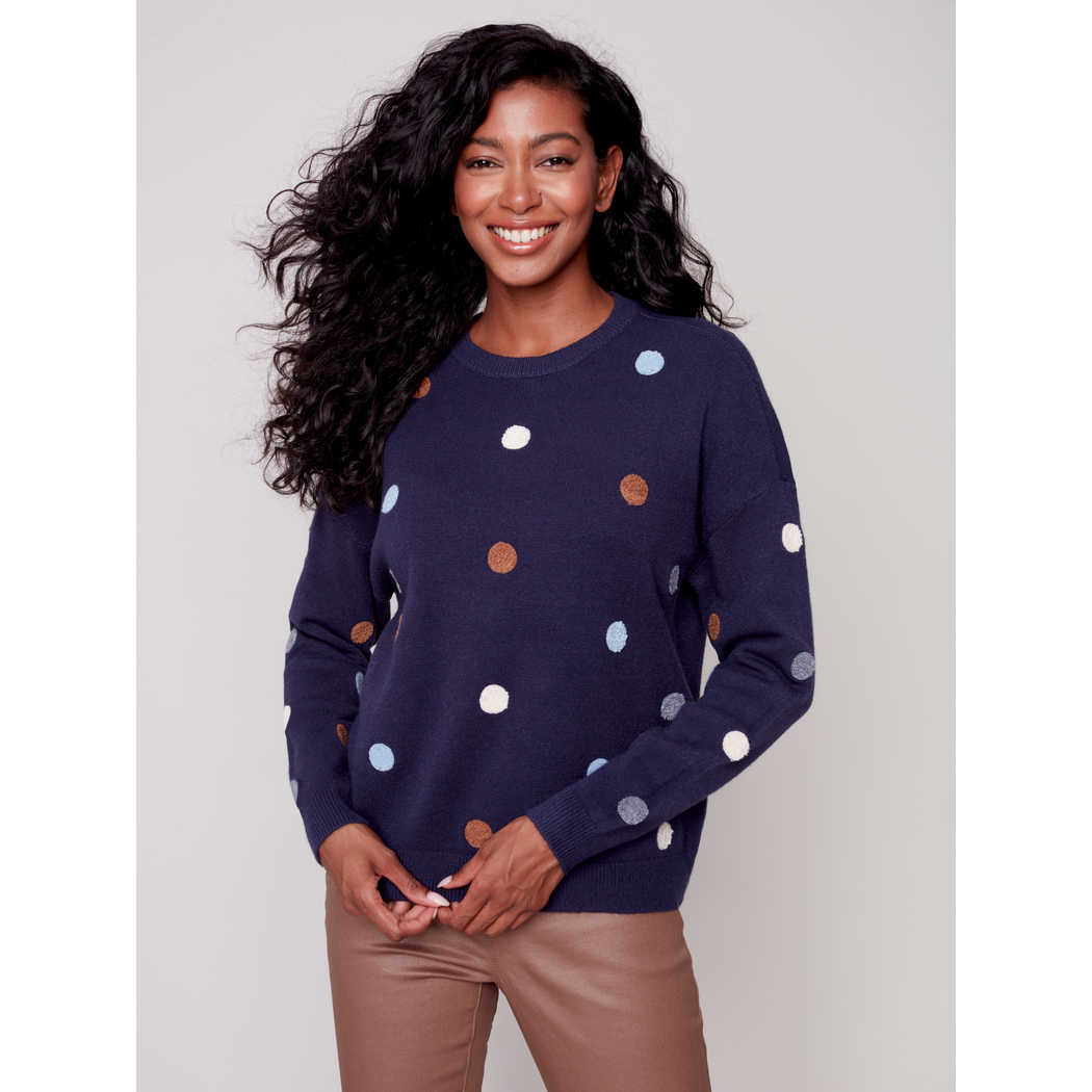 Crew Neck Long Sleeve with Polka Dot Sweater C2526D736A