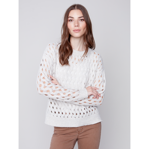 Crew-Neck Opened Stitch Cable Sweater C2541648B