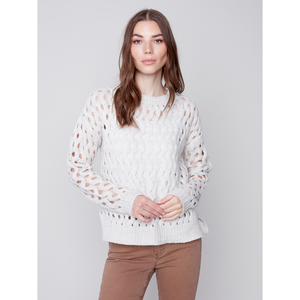 Crew-Neck Opened Stitch Cable Sweater C2541648B