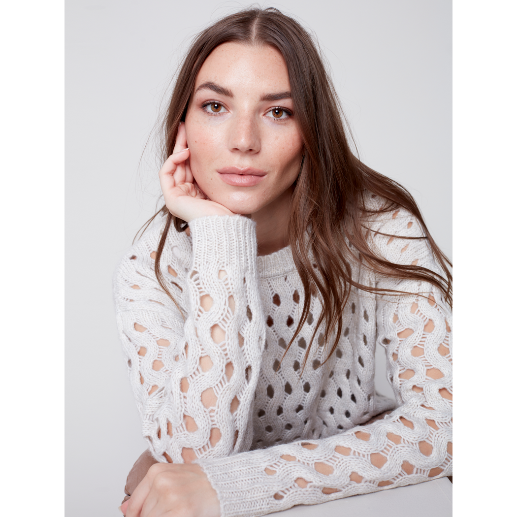 Crew-Neck Opened Stitch Cable Sweater C2541648B