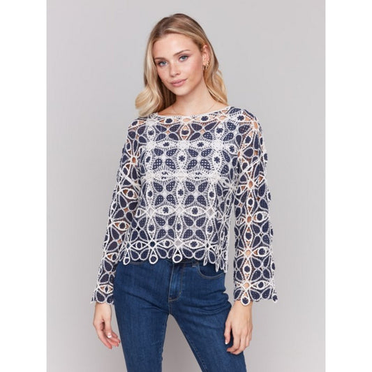 Cotton Blend Crochet Sweater C4499