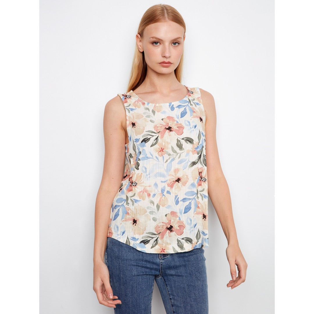 Printed Linen Top C4588R-2
