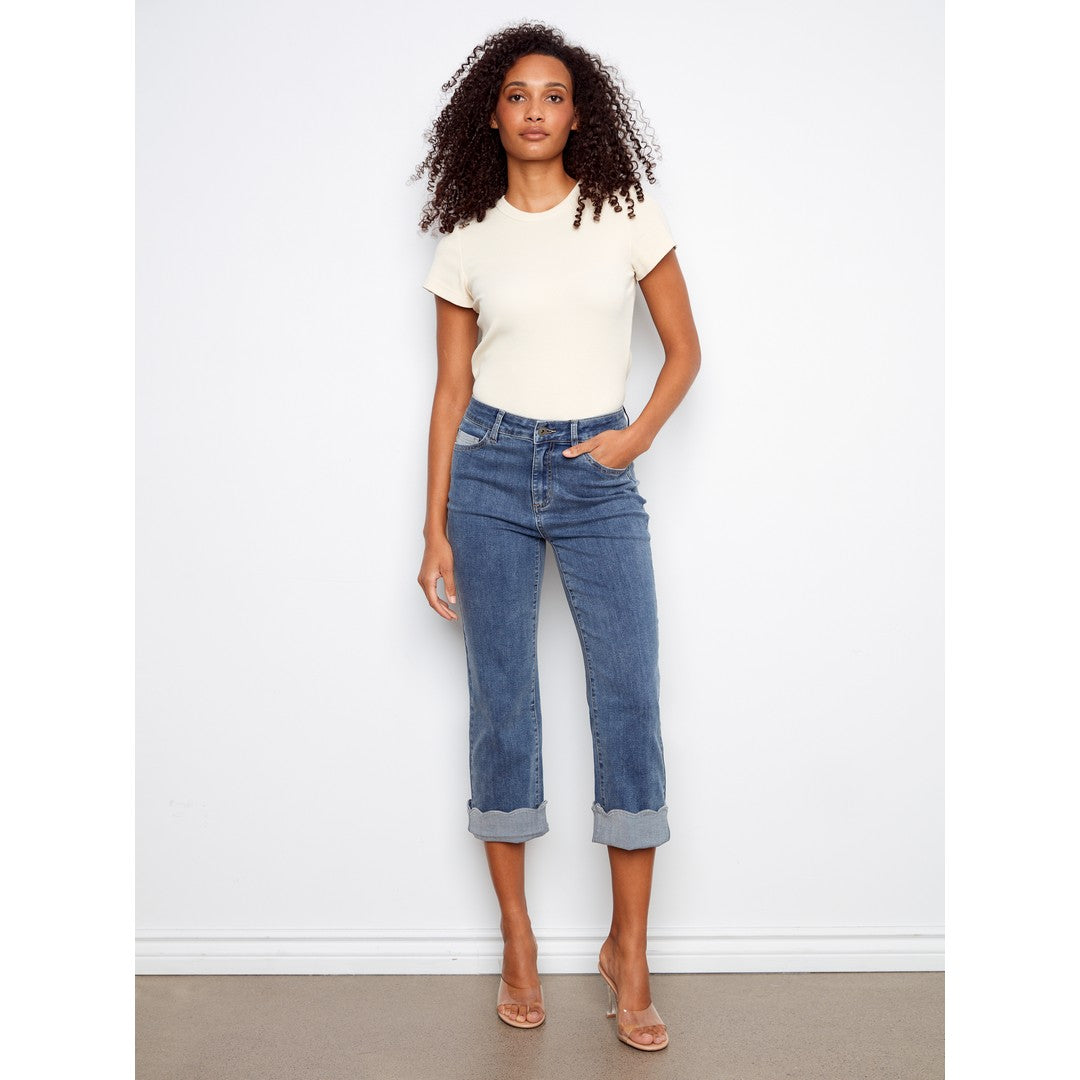 Cropped Jeans With Contrast Scallop Cuff C5760 431A