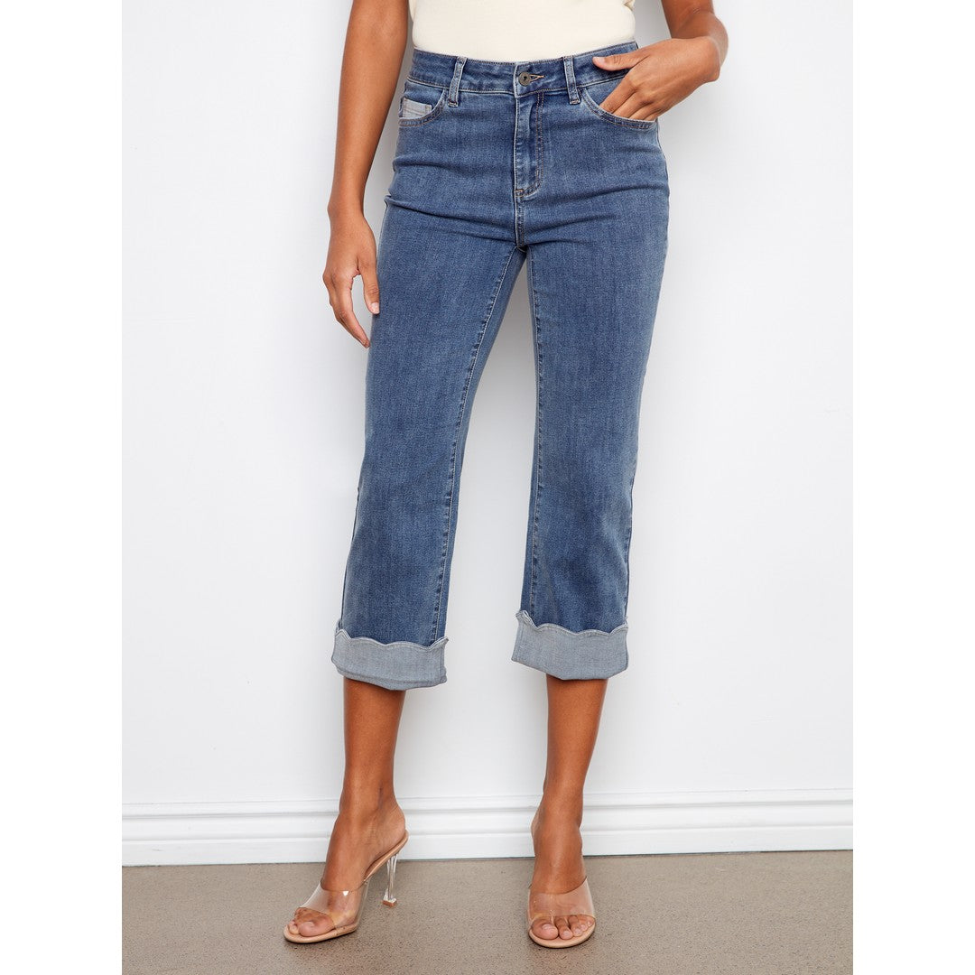 Cropped Jeans With Contrast Scallop Cuff C5760 431A
