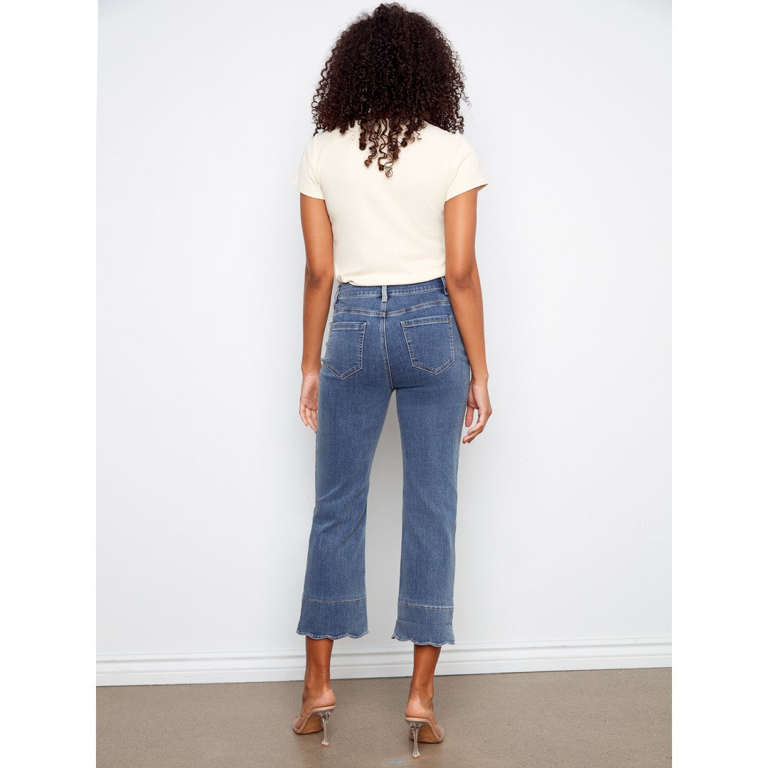 Cropped Jeans With Contrast Scallop Cuff C5760 431A