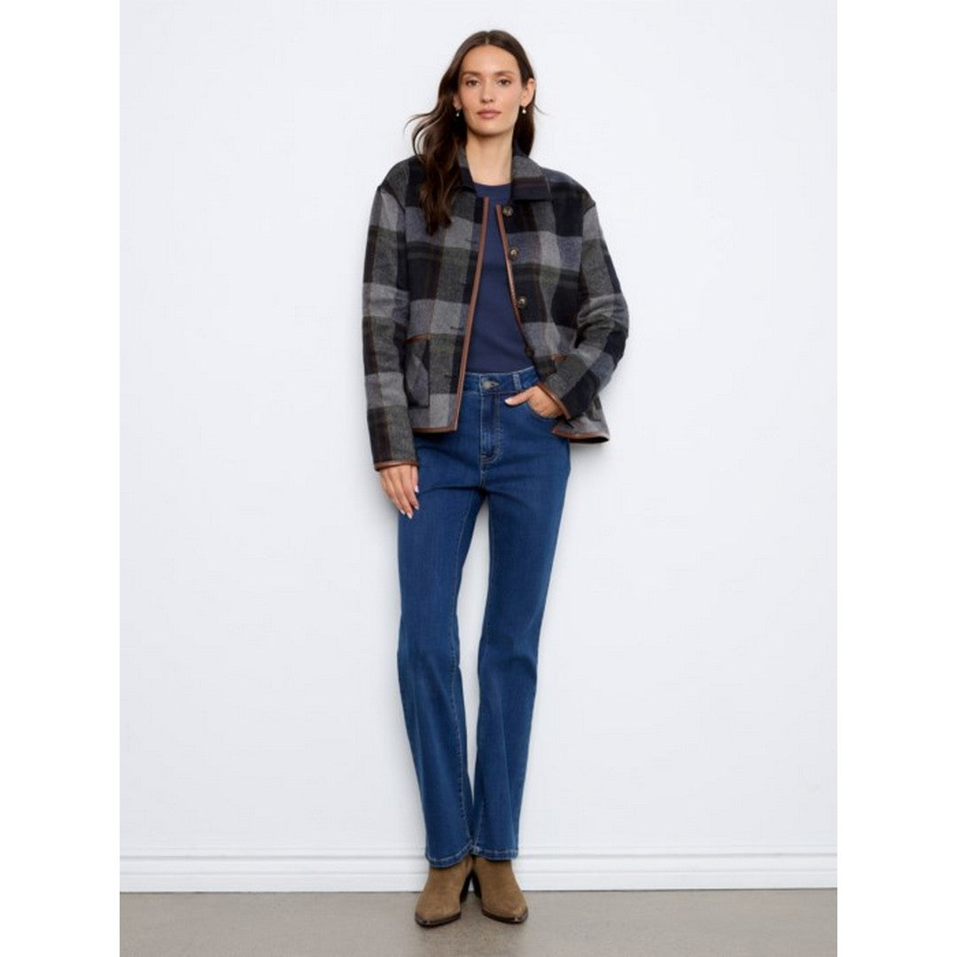 Reversible Plaid Jacket With  Leather Binding C6185YB