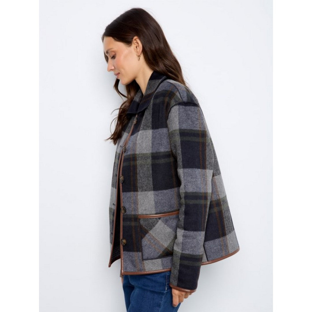 Reversible Plaid Jacket With  Leather Binding C6185YB