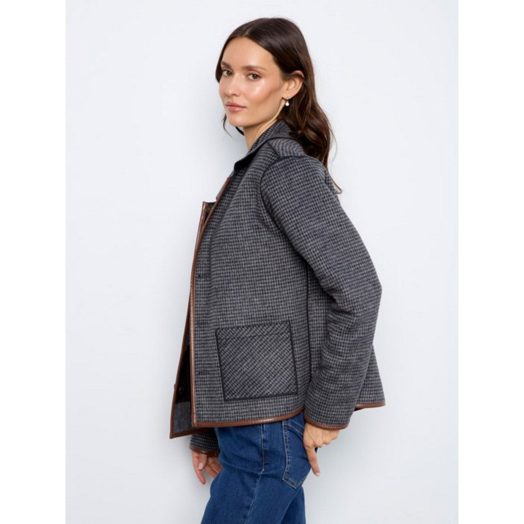 Reversible Plaid Jacket With  Leather Binding C6185YB