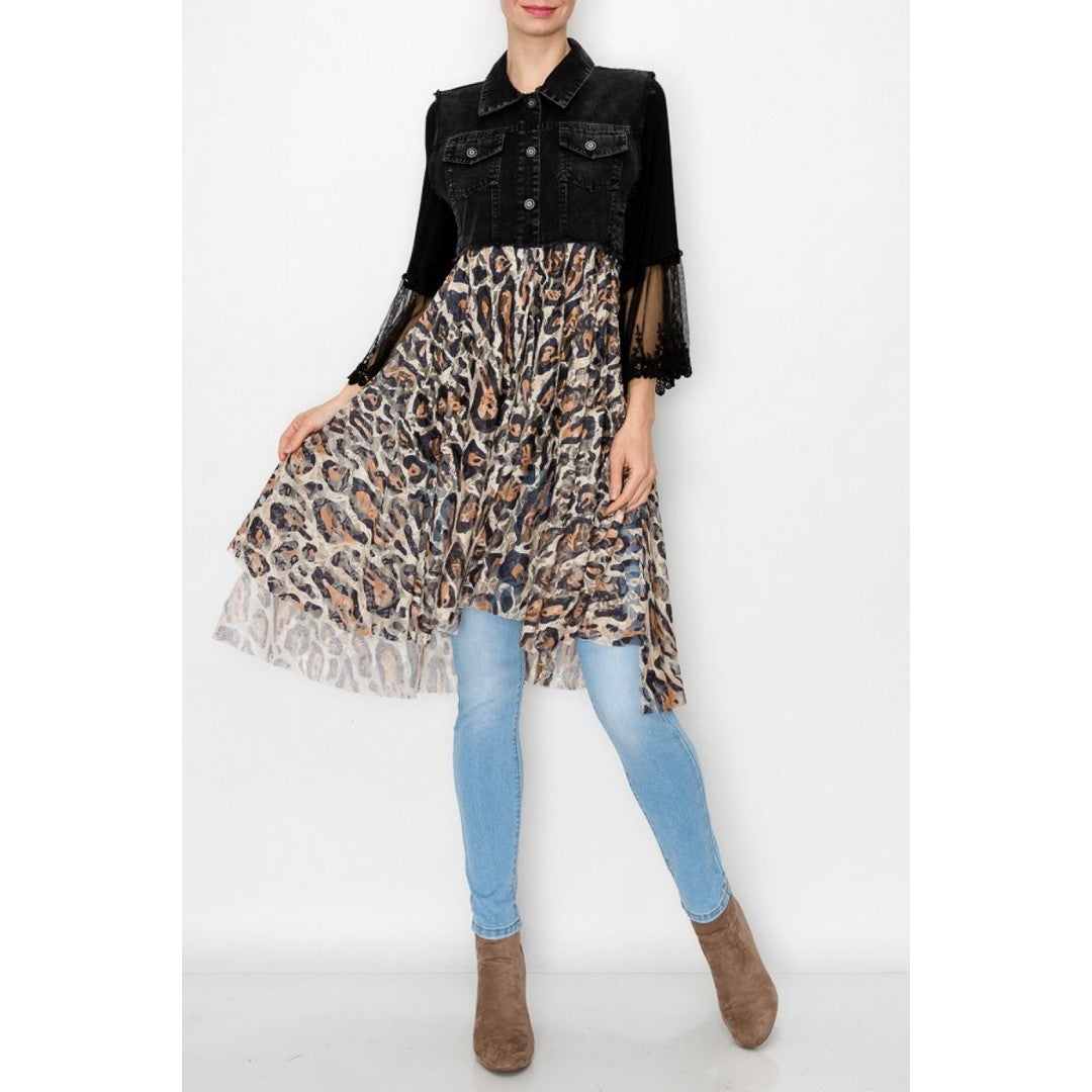 Denim/Lace Vest Leopard OLS4479