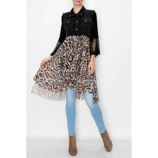 Denim/Lace Vest Leopard OLS4479