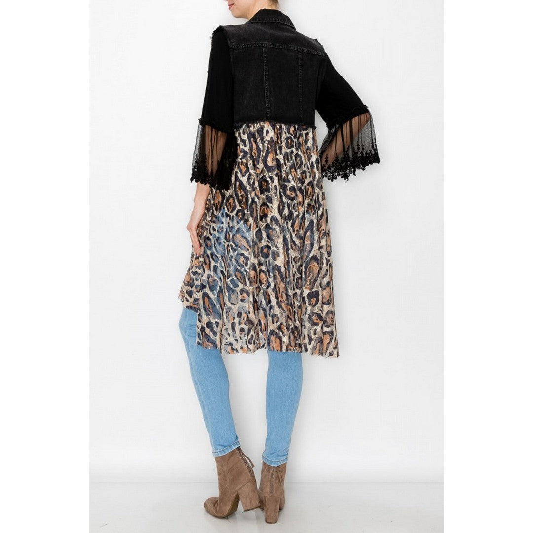 Denim/Lace Vest Leopard OLS4479