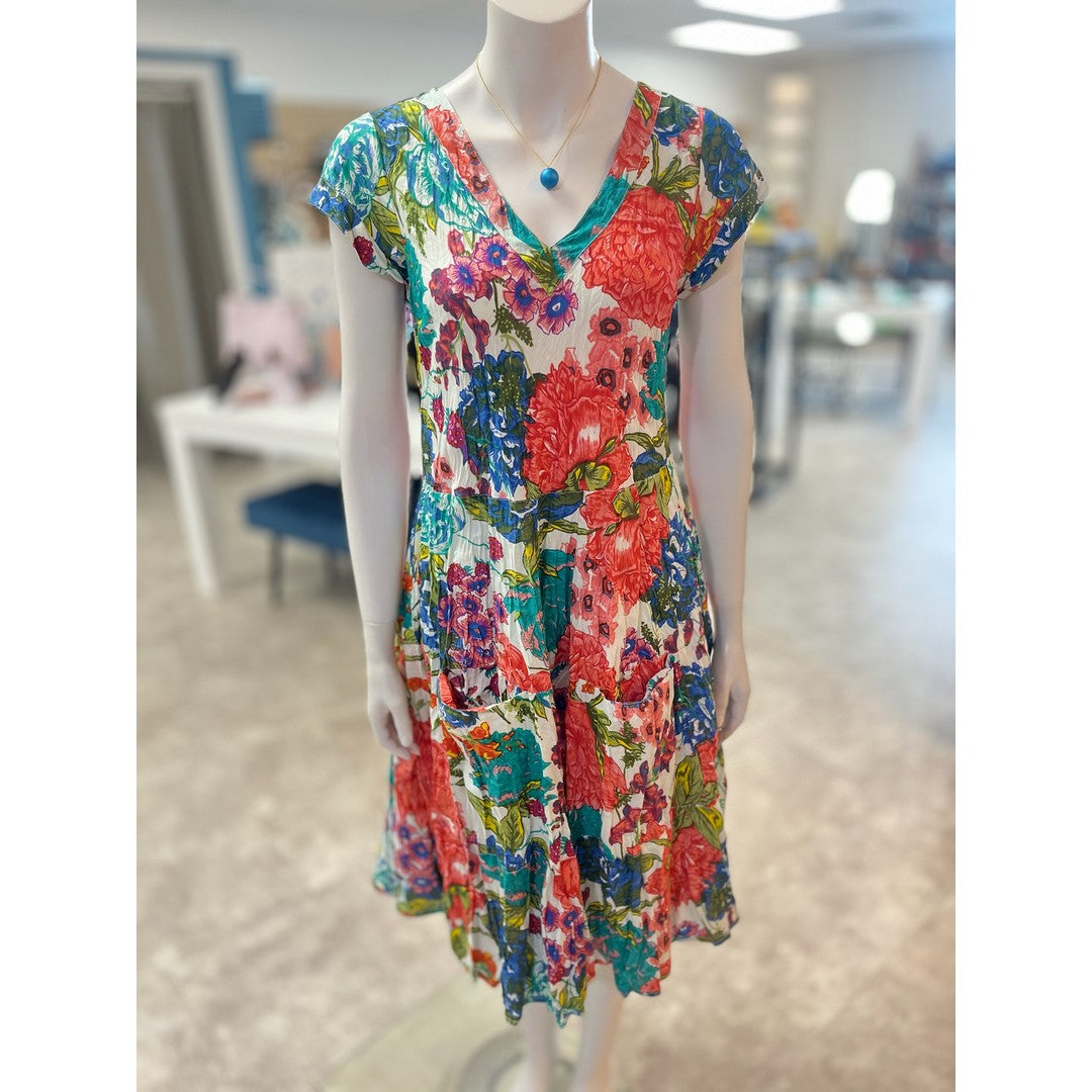 Jalan Cap-Sleeve V-Neck Midi Dress