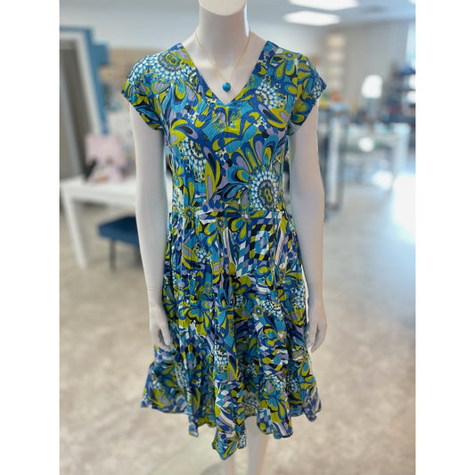 Jalan Cap Sleeve Round Neck Dress
