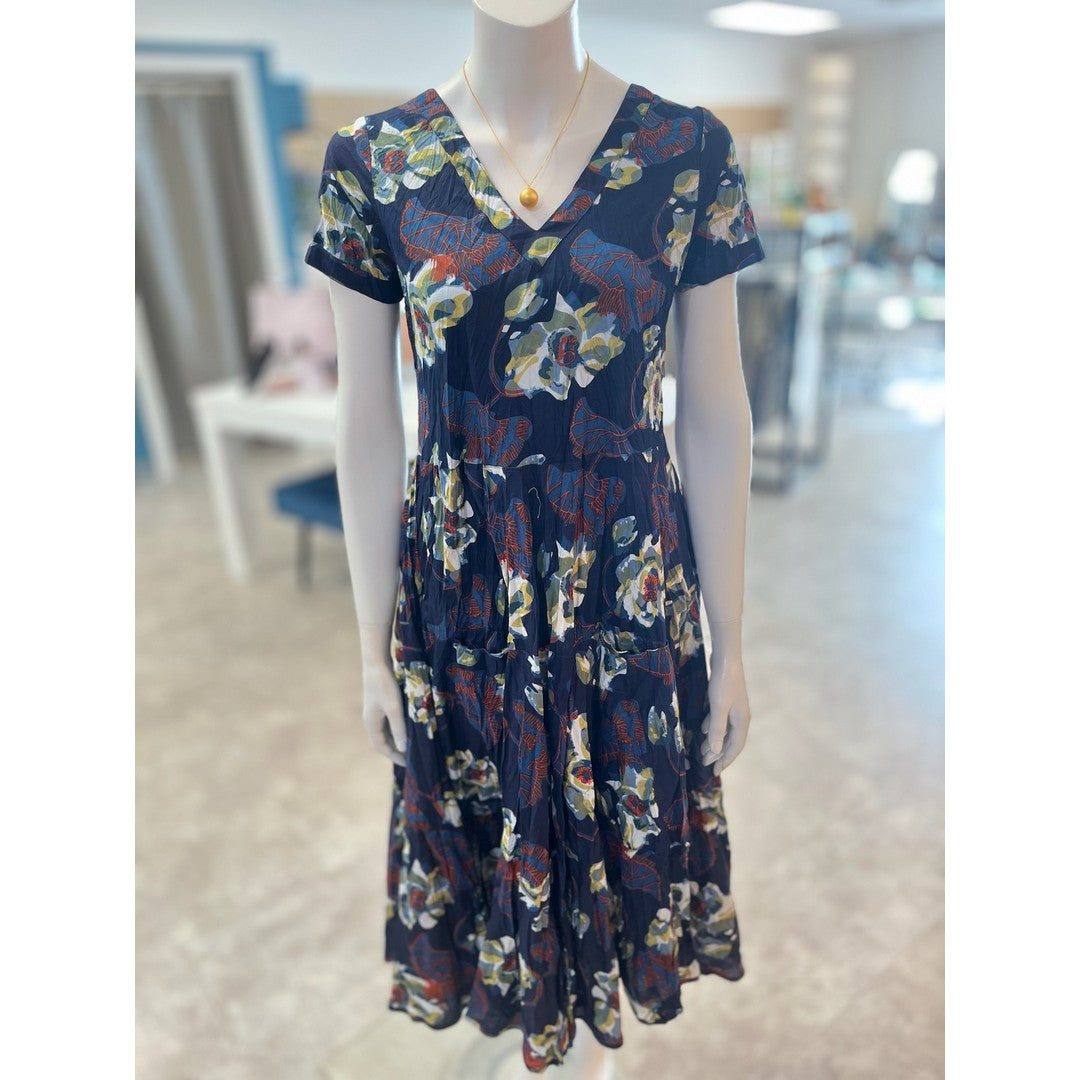 Jazy Short-Sleeve V-Neck Midi Dress