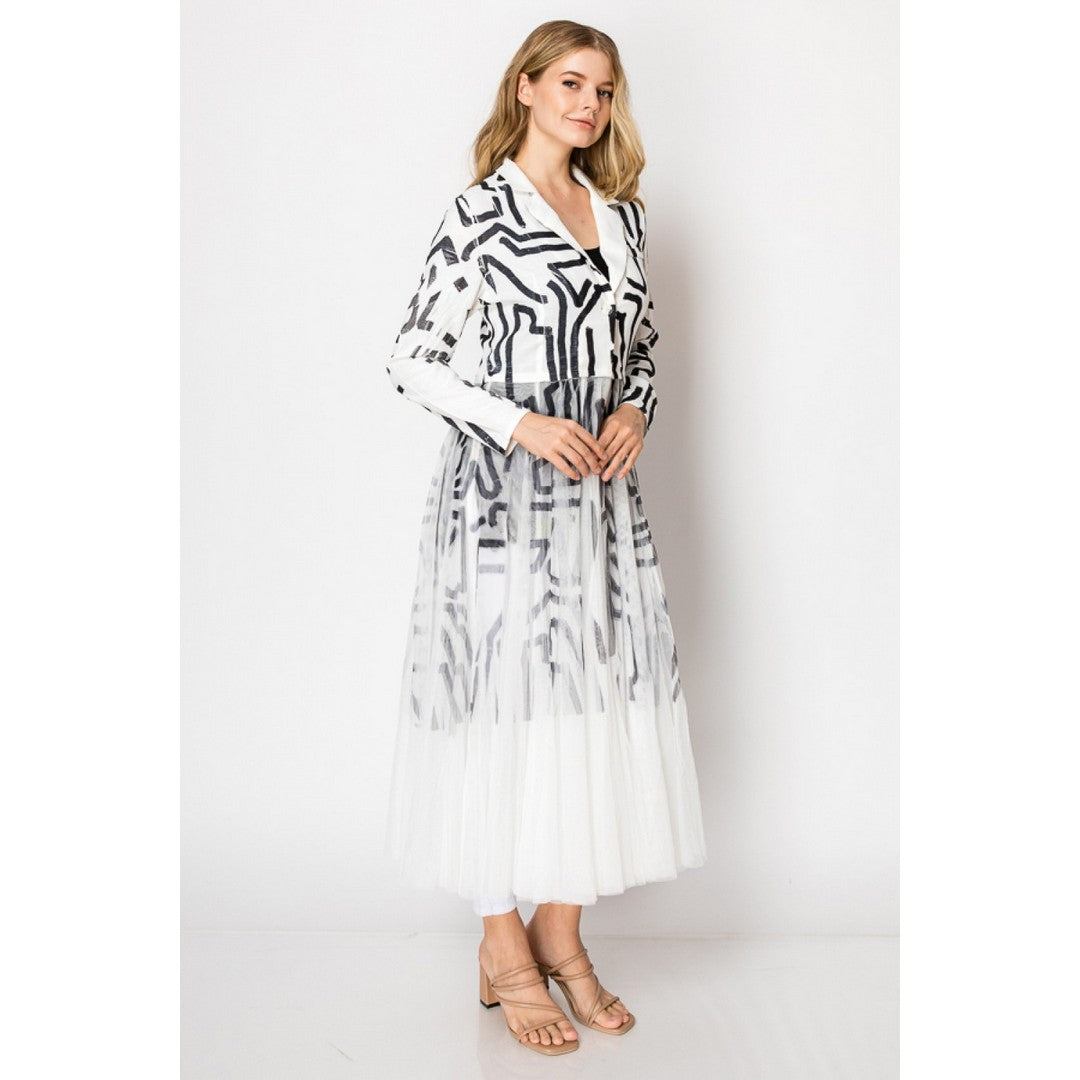 Long Mesh Layer Blazer White/Black OLS37731V