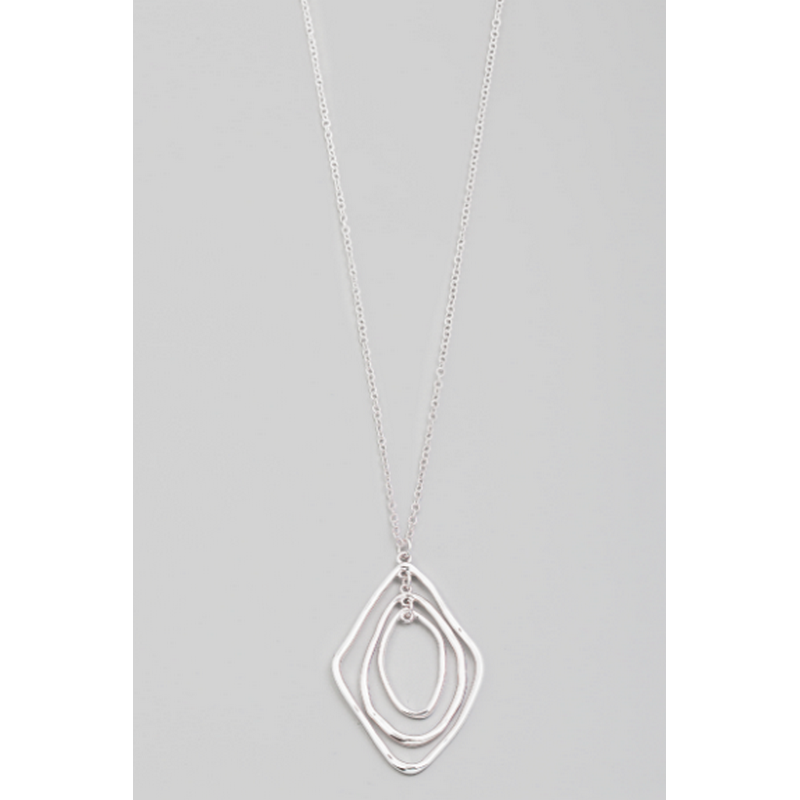 Layered Warped Oval Pendant Long Necklace