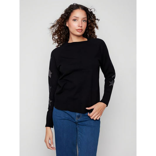 Raglan Crew Neck Sweater with Studs C2862