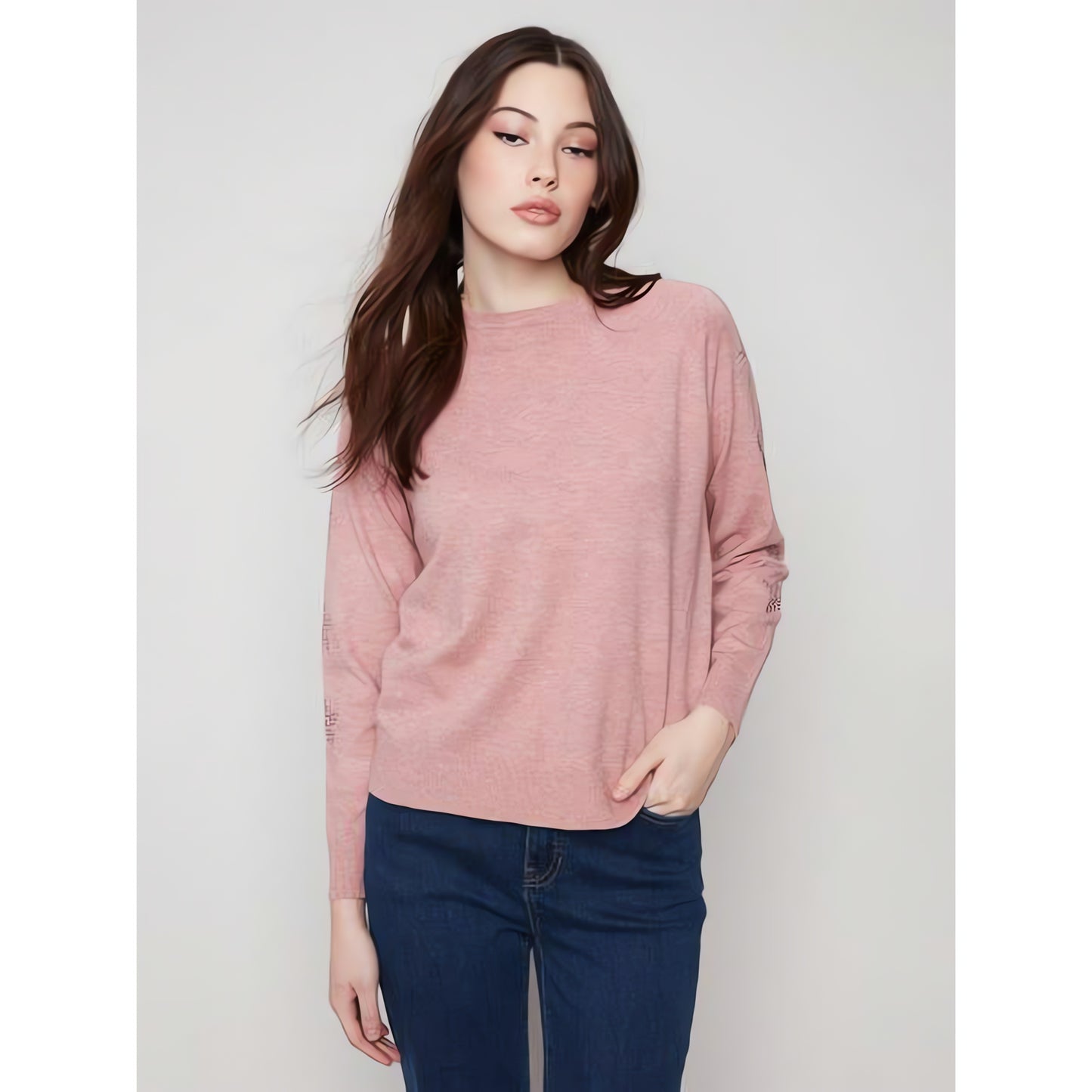 Raglan Crew Neck Sweater with Studs C2862
